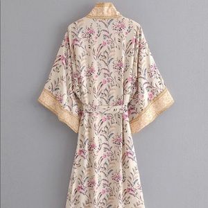 Allover Floral Printed Belted Kimono